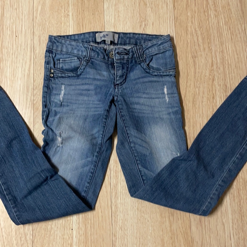 Jolt blue distressed skinny jeans size 1